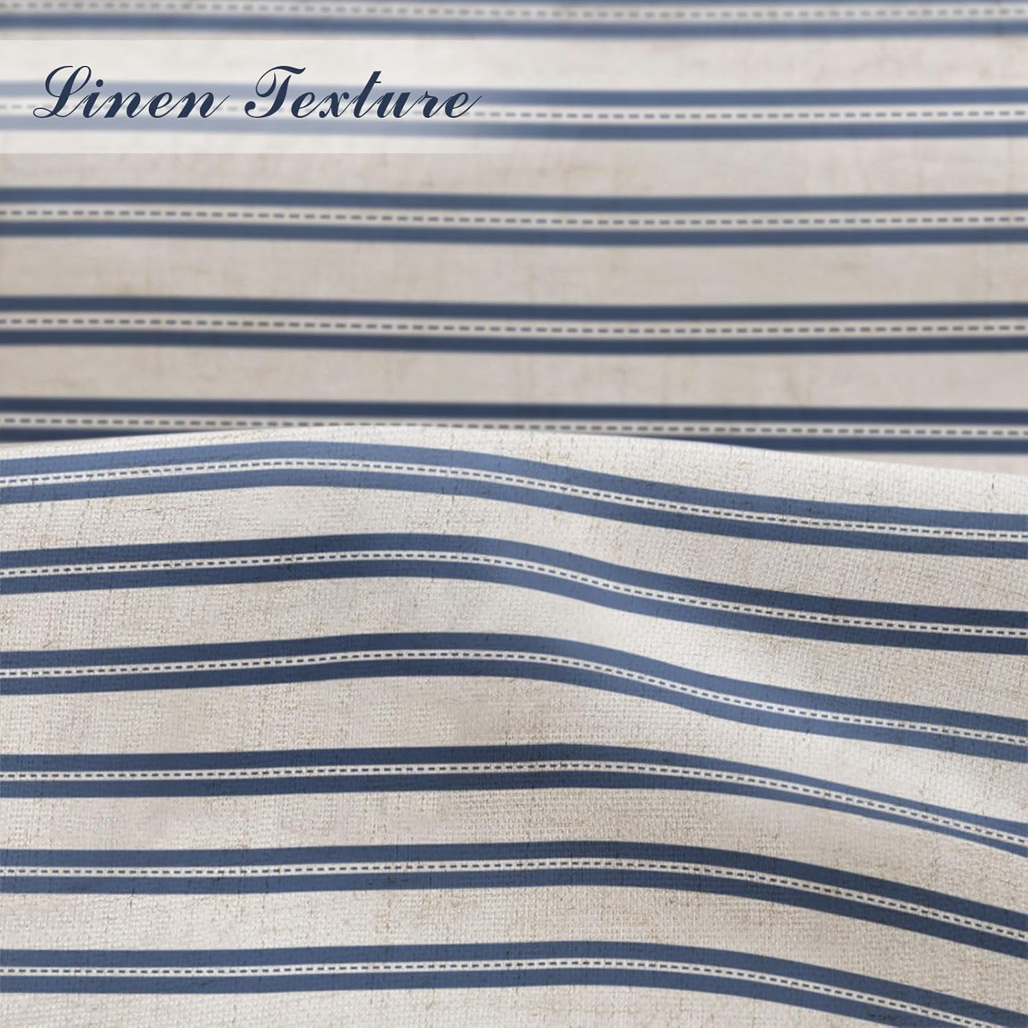Navy Blue Linen Shower Curtain,Horizontal Stripe Bath Curtain,Rustic Farmhouse Bathroom Decor,Vintage Cottagecore Boho Style 72x72 Inches