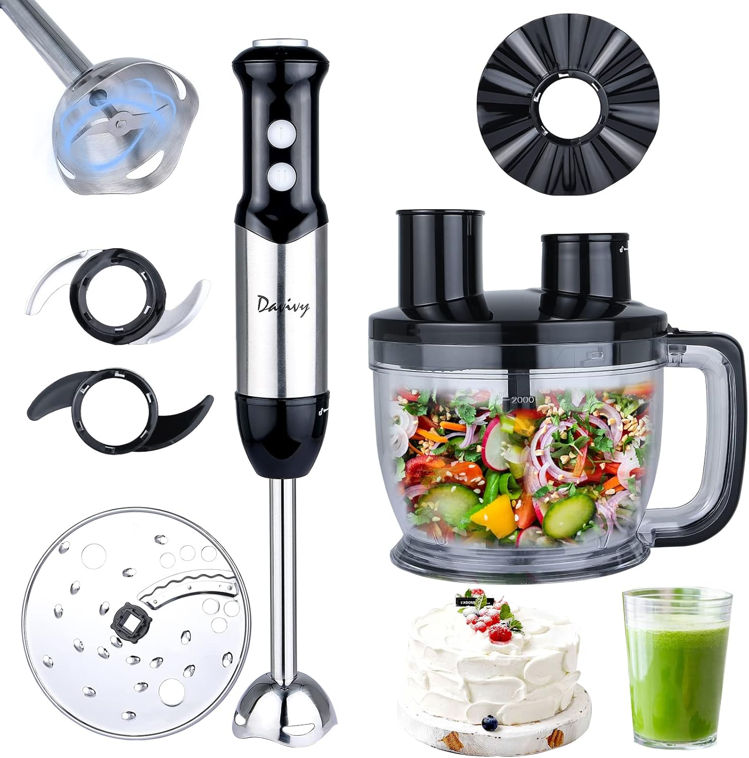 Davivy Immersion Hand Blender, Handheld Stick Blender with 8 Cup Food