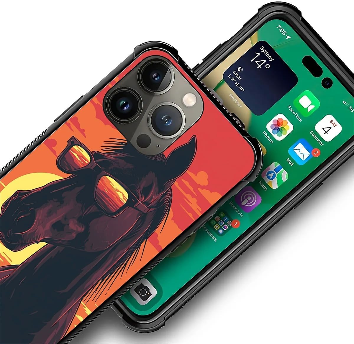 CARLOCA for iPhone 14 Pro Max Case,Funny Glasses Horse Sunset Pattern Ultra Protection Shockproof Soft Silicone TPU Non Slip Back for iPhone 14 Pro Max image 2