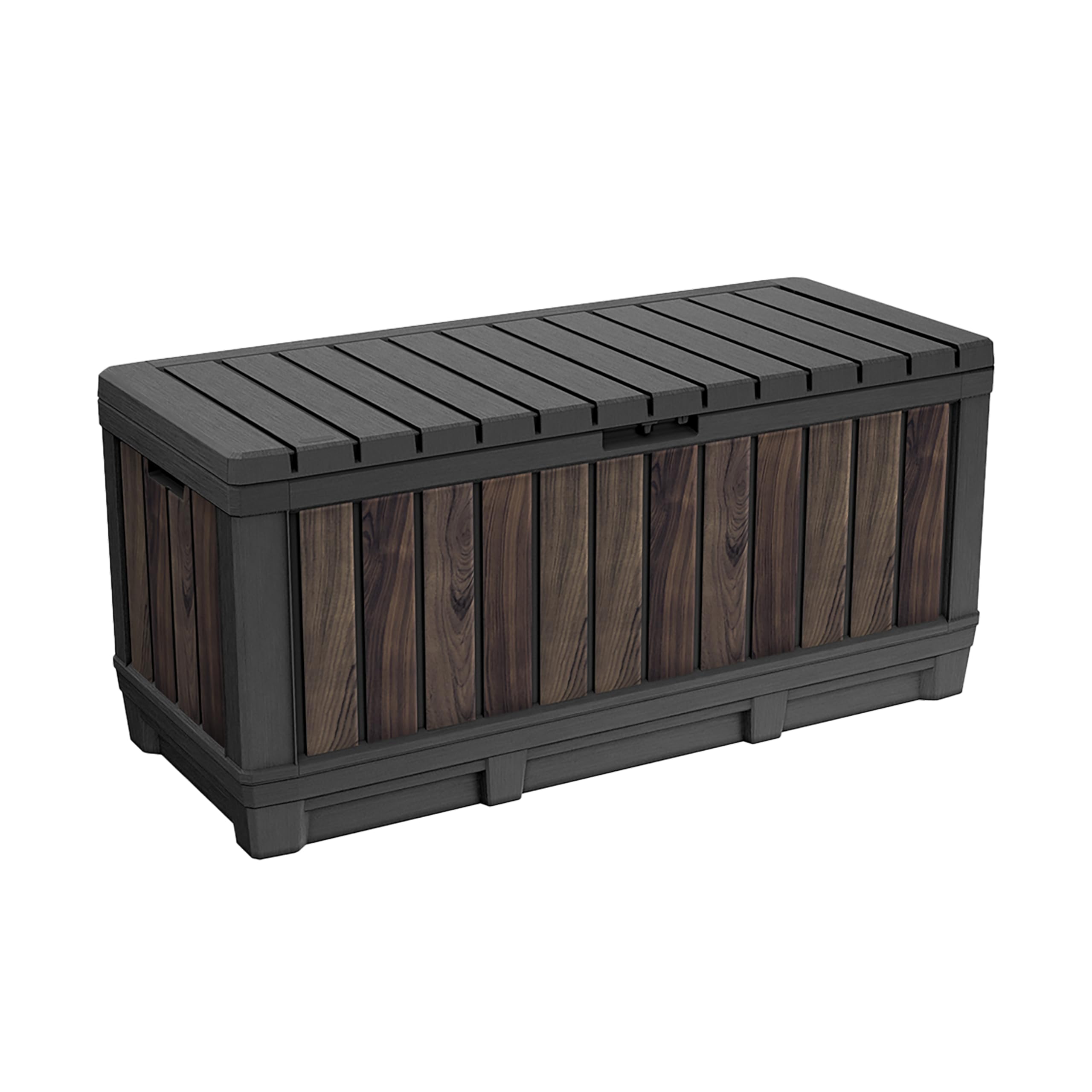 Keter Kentwood 190L Outdoor Resin Garden Storage Box, Brown | Weatherproof Wood‑Effect Panels | Stores Cushions, Garden Tools & Outdoor Accessories | Lockable Lid & Extra Seating — view 11