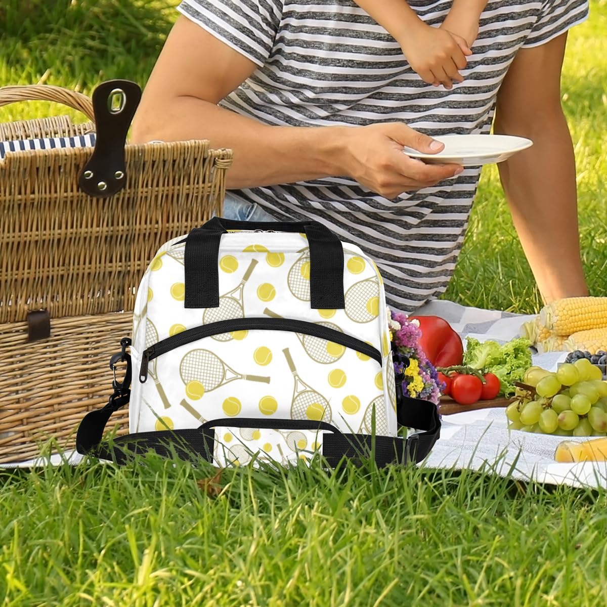 Tennis Insulated Lunch Bag for Women Men Reusable Lunch Box Cooler Bag Large Leakproof Lunch Tote with Adjustable Shoulder Strap for Adult Work Picnic Camping Beach Office image 2