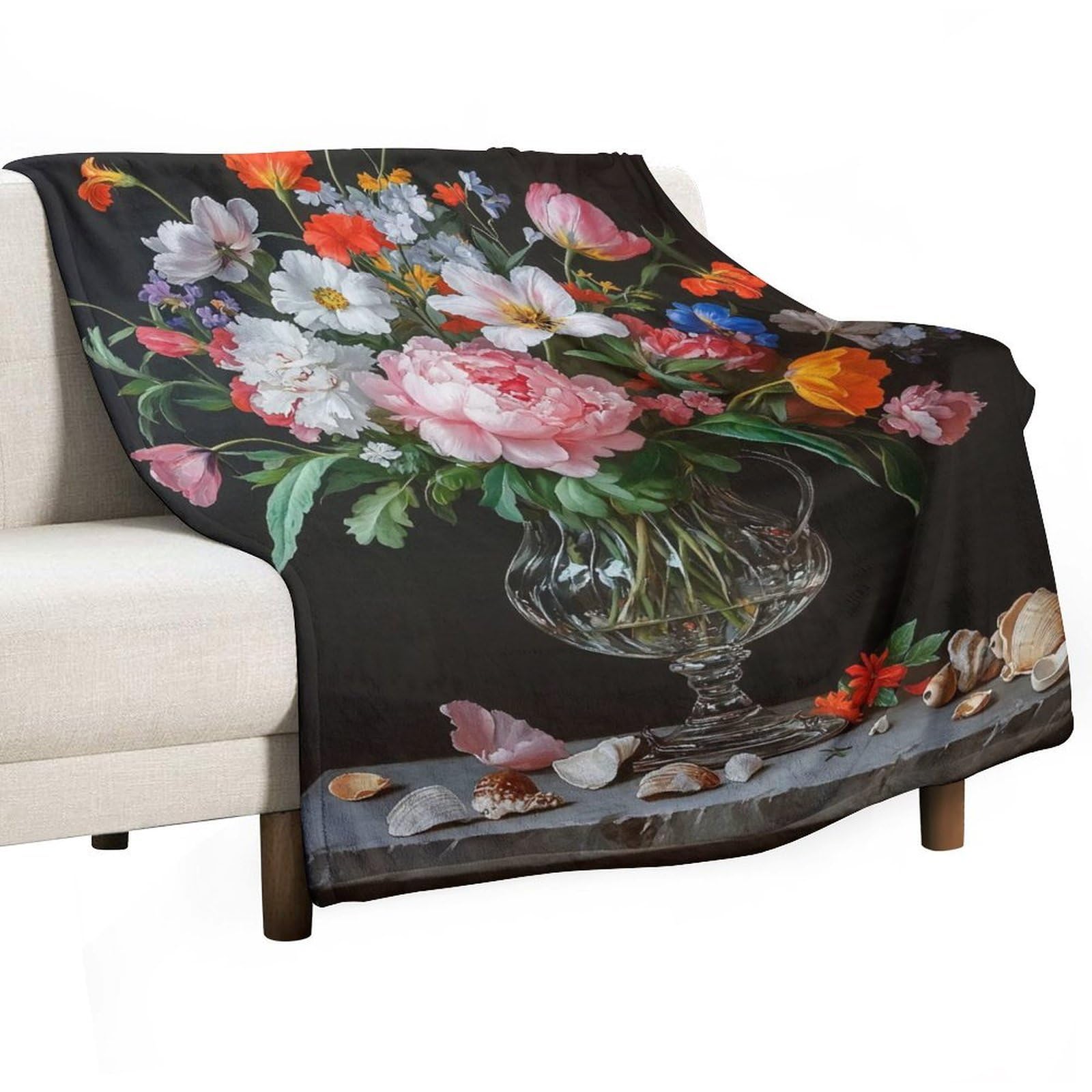 YHGSREUOH Floral Vanitas Still Life with Peonies And Tulips (2) Flannel Blankets Fleece Soft Throw Lightweight Plush Gifts for Couch, Bed, Cozy Sofa Plush, Chair, Lovers 138x175cm(55x70in)