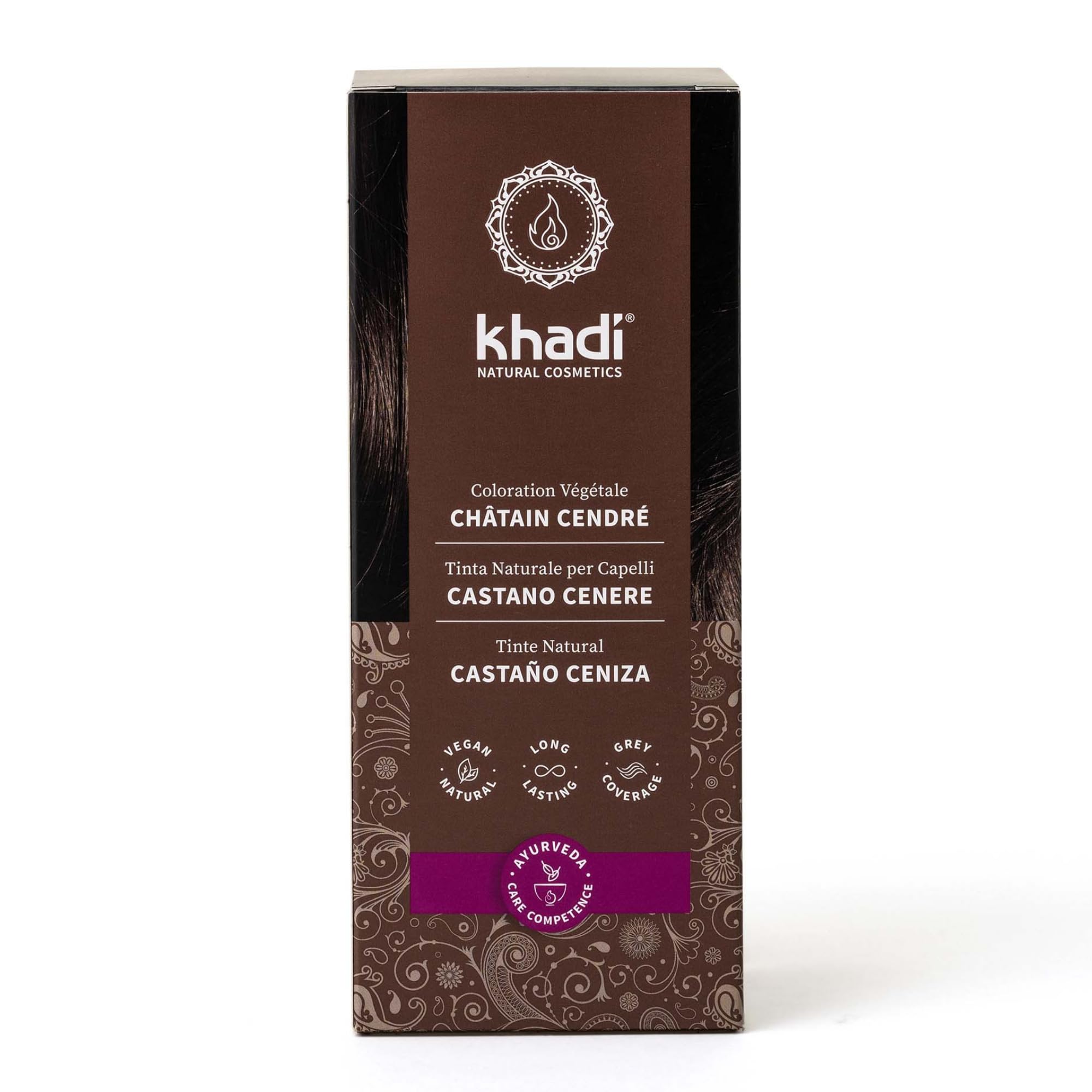 khadi CASTANO CENERE Tinta naturale per capelli - Tinta per capelli castana dall'effetto cenere e matte - 100% naturale e vegana - 100 g