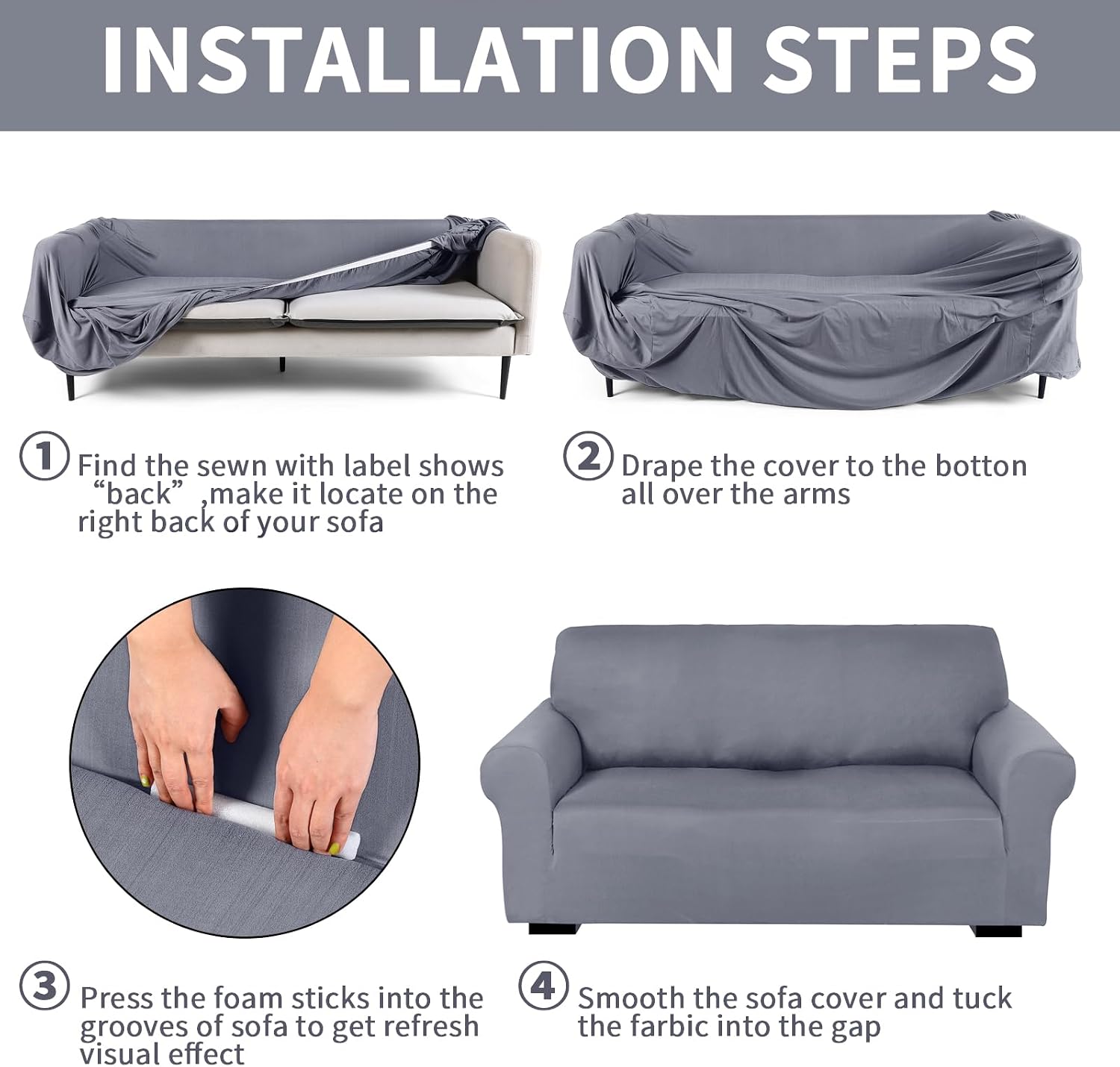 Peryiter 3 Pcs Slipcover Set for Couch Furniture Covers for Sofa Loveseat Couch Arm Chair, Form Fit Stretch, Wrinkle Free, Furniture Protector(Light Gray,Milk Silk Spandex)