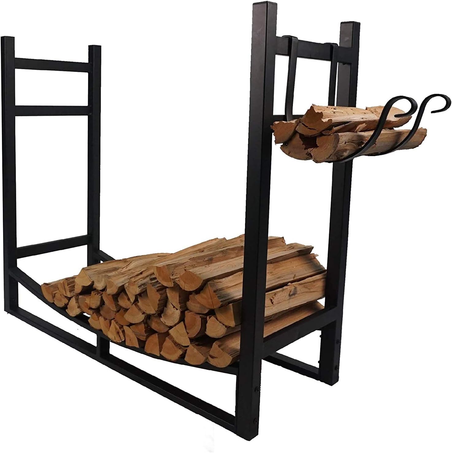 Fireplace Screen Firewood Log Rack With Kindling Holder, Indoor Outdoor Fireside Logs Holder For Wood Storage, Freestanding Stove Accessories, 83Cm Wide X 78Cm Tall