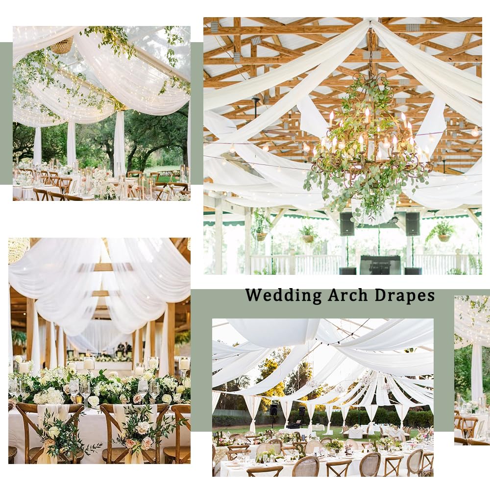 Deckenvorhänge für Hochzeit: 6 Paneele, 6 m lang, durchscheinender Stoff zum Drapieren, weißer Chiffon-Stoff, Brautparty-Dekorationen