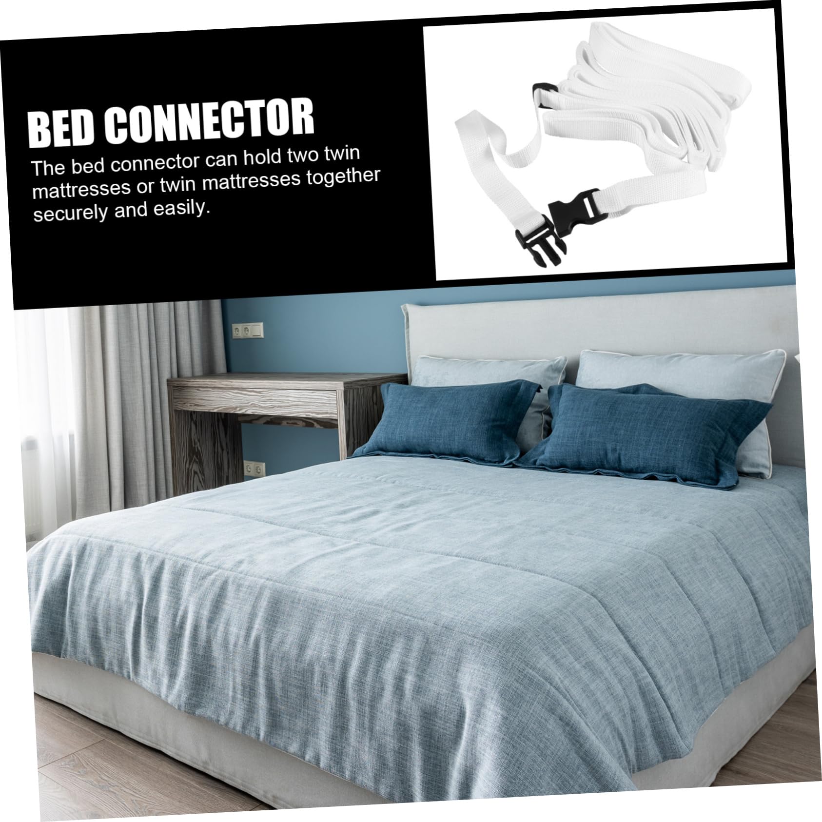 TOPBATHY Ceinture de Connexion pour Lit Jumeau en PP Boucle Réglable | Blanc, Sangle en Webbing PP, Design à Boucle Réglable, Usage Hôtels et Chambres d'Hôtes
