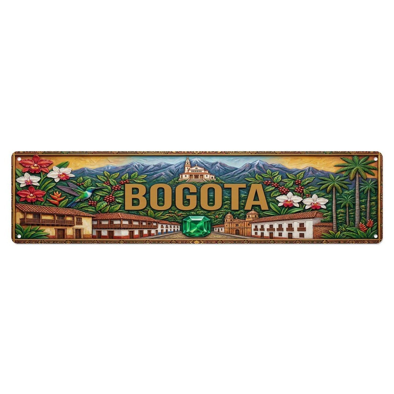 Olhnbad 4X16inch(10X40cm) Vintage Bogota Colombia Flag Pattern Metal Tin Sign