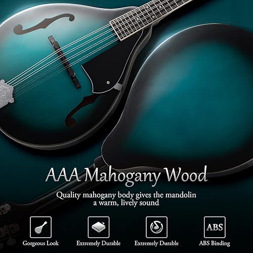 Miniatura 2 de MIRIO - Kit de instrumentos de mandolina, instrumento musical de mandolinas estilo A para adultos principiantes, 8 cuerdas mandolina acústica con