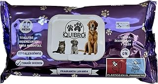Quibropets Wet Wipes with Lavender for Dog and Cat Paw Hygiene - Deep and Effective Cleaning in One Step - Paw Cleaner for Pets - 40 Count