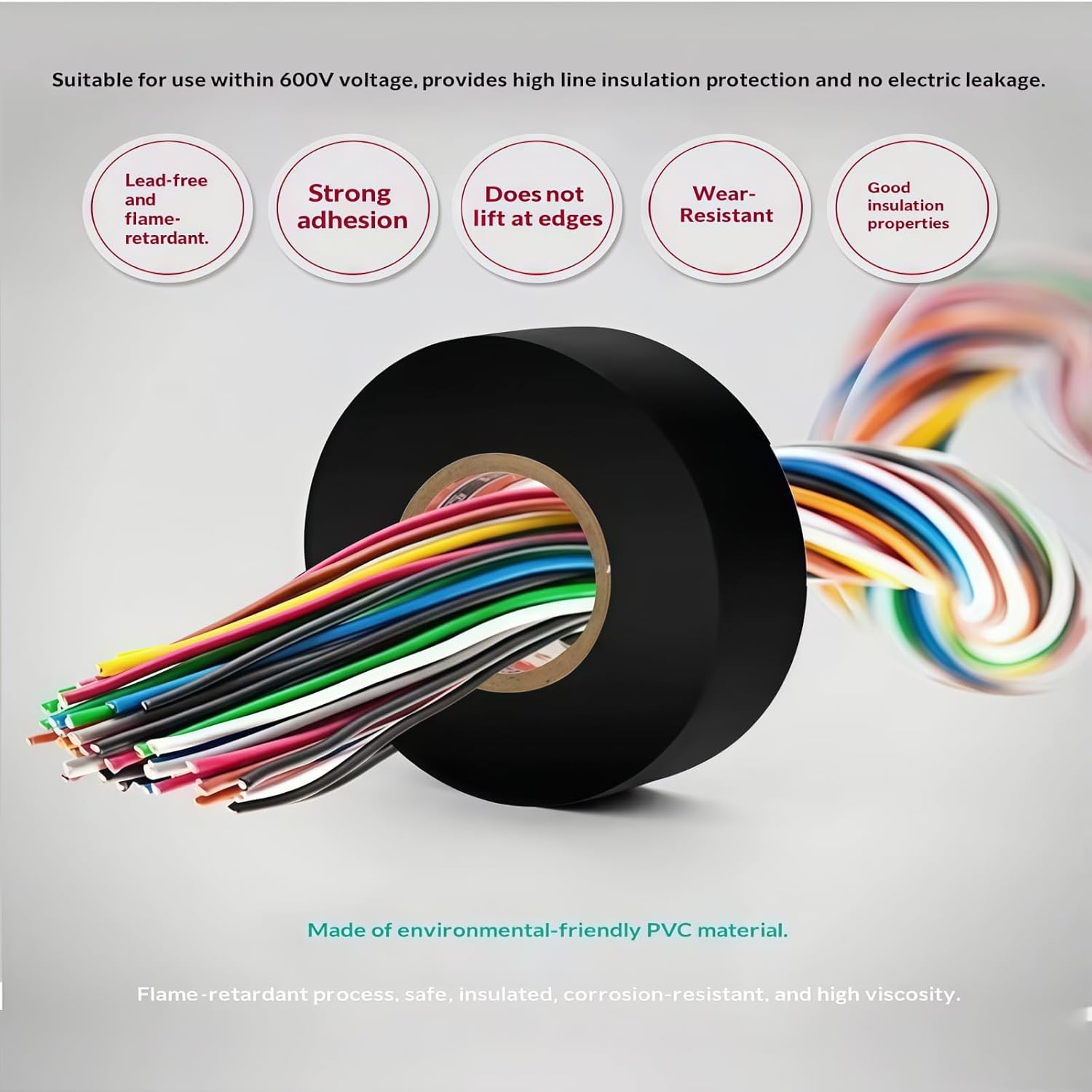 3 rolls colorful flame-retardant electrical tape 3/4 inch * 66 feet; UL certification, insulation repair for household outdoor and indoor wires below 600V, industrial grade PVC electrical tape