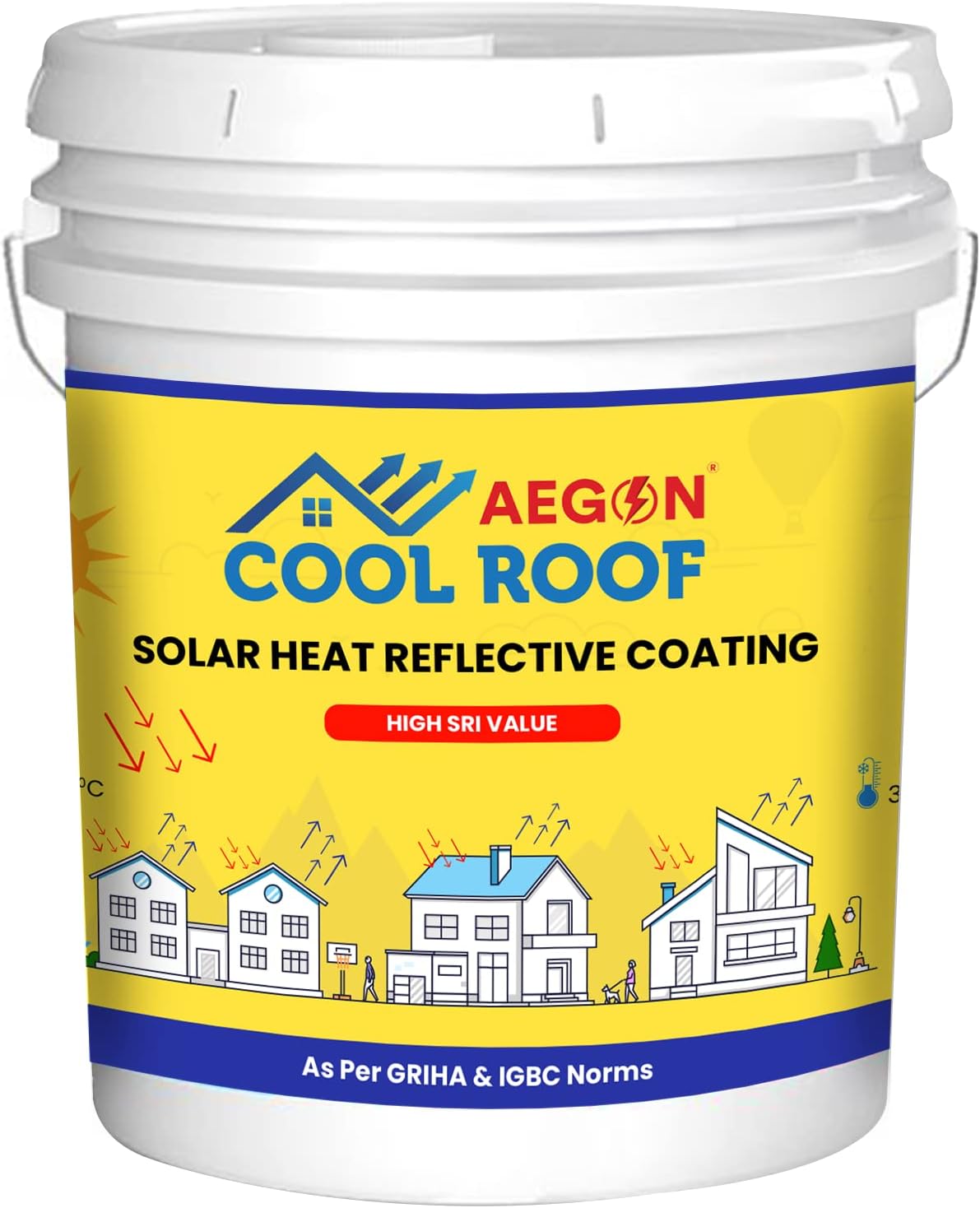 Aegon Cool Roof 10L High SRI Heat Resistant Solar Reflective Roof Cooling Summer Terrace Coating - White, 10 Liters, ‎250 sqft Coverage