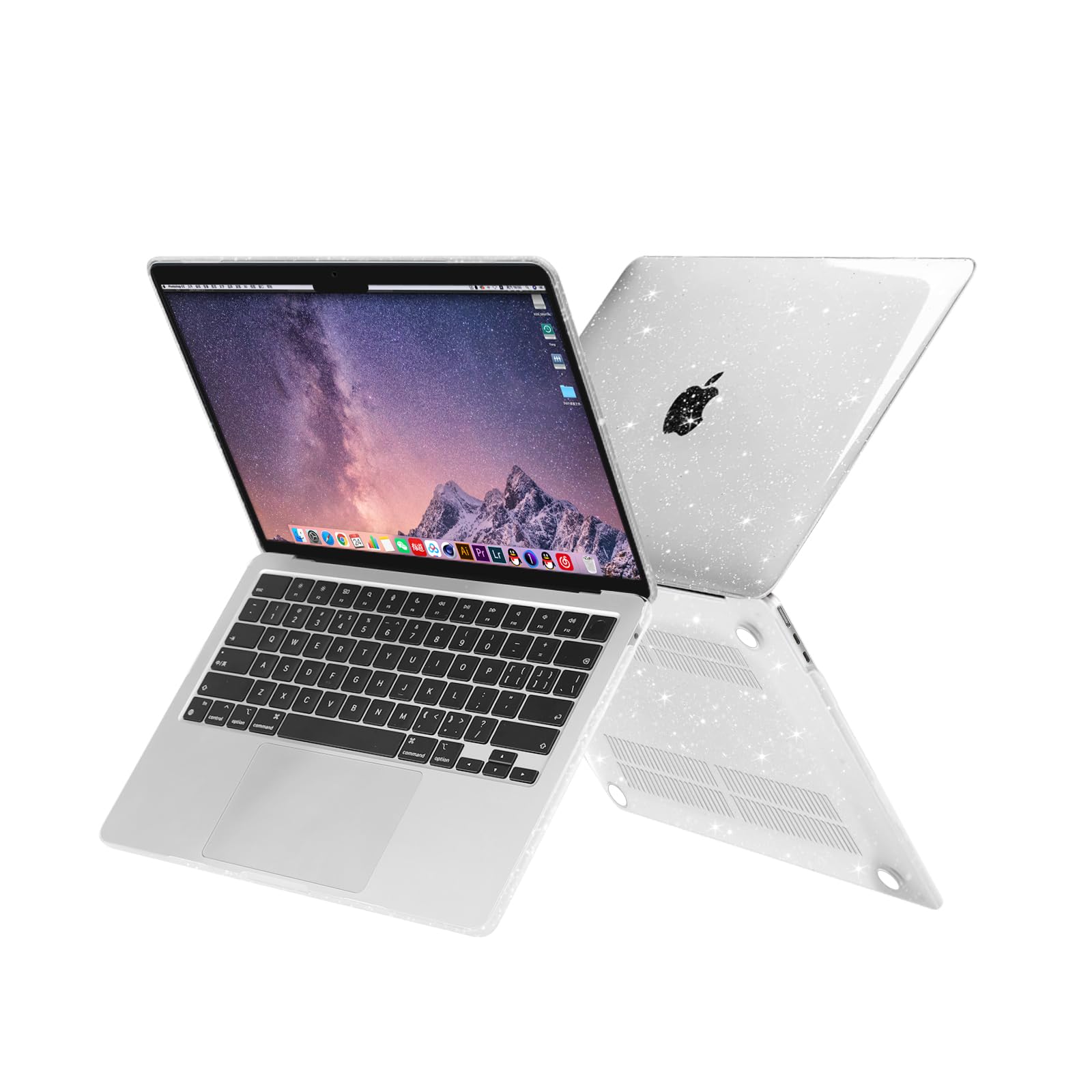 MOSISO Custodia Compatibile con MacBook Air 13 Cover M5 M4 M3 M2 2026-2022 A3449 A3240 A3113 A2681, Glitter Case per MacBook Air 13,6'' display Liquid Retina&Copritastiera&Pellicola, Trasparente