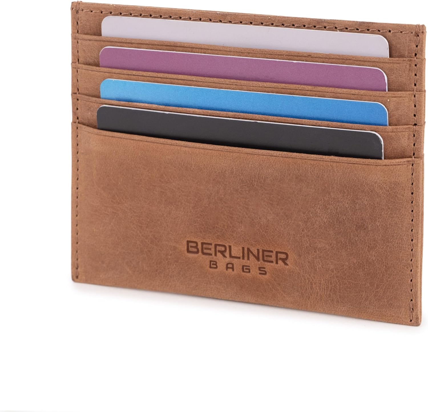 BERLINER BAGS Vintage Genuine Leather Card Wallet, RFID Blocking Card Holder, Front Pocket Wallets, Slim Wallet for Men and Women - Brown - Image 5