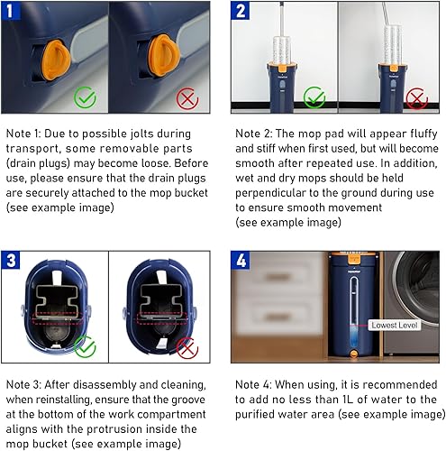 Miniatura 9 de Juego de trapeador y cubo con escurridor, sistema de trapeador plano de 3 tanques y cubo, limpiador de fregona de pared con mango largo, trapeadores