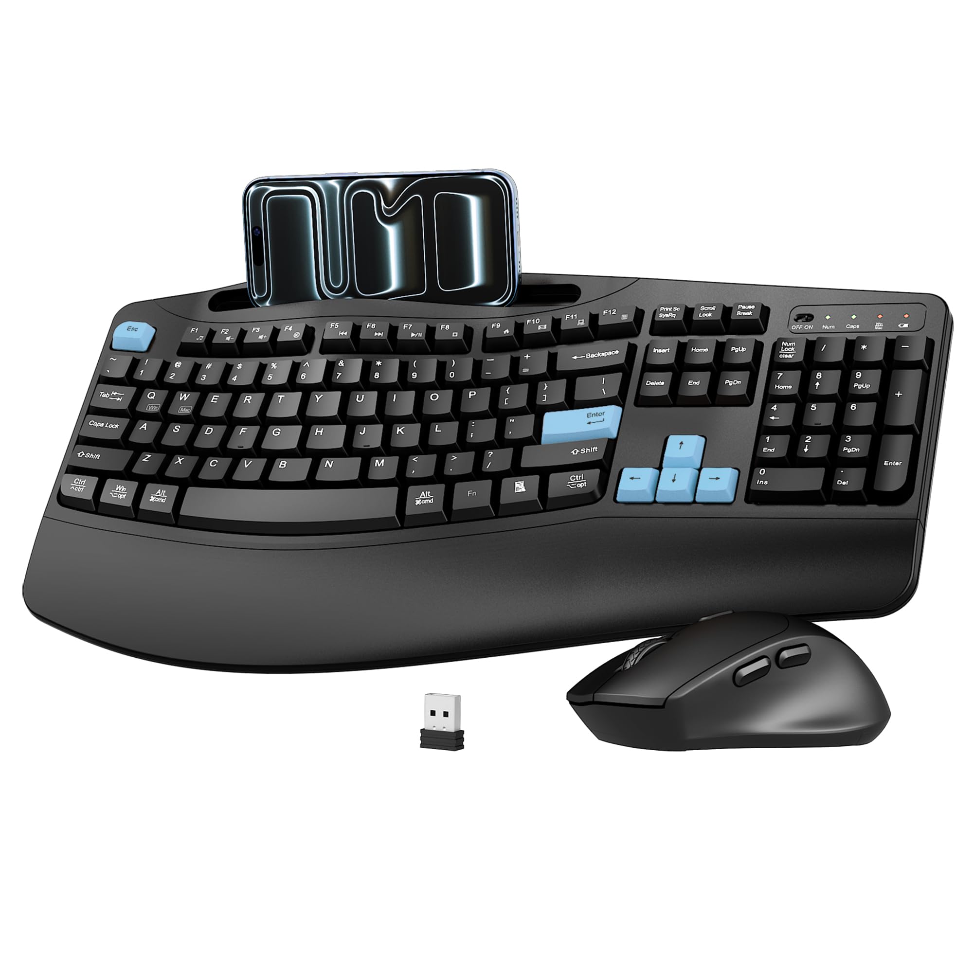 Photo 1 of Faadar Ergonomic Wireless Keyboard and Mouse Combo (Blue Black)
