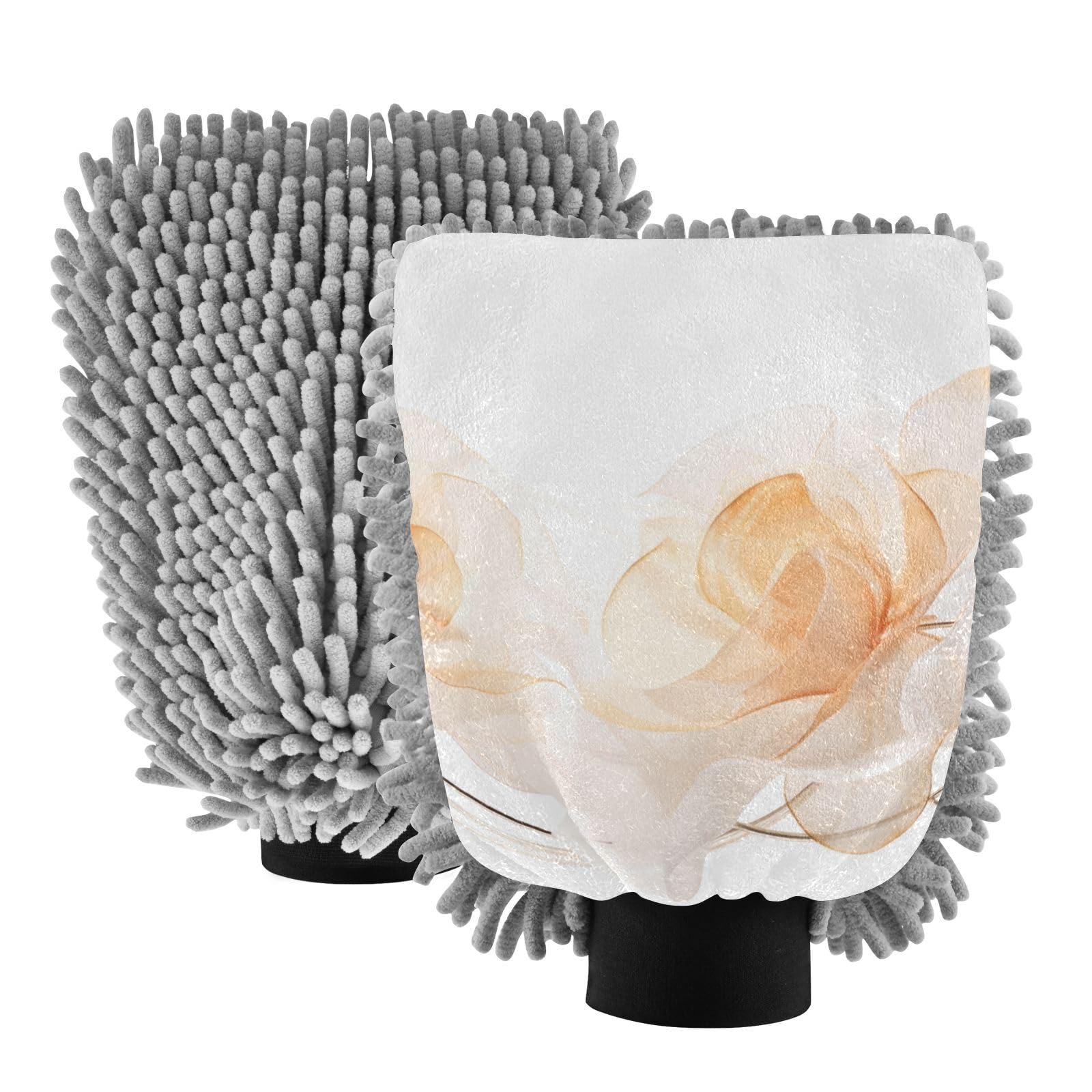 IOACIY Absorbent Microfiber Car Wash Drying Mitts, 2 Pack, Scratch-Free & Lint-Free, Rich Foam, Highly Absorbent, Double Sided, Wash Mitt Perfect for Car Washing, L, Flower (3)