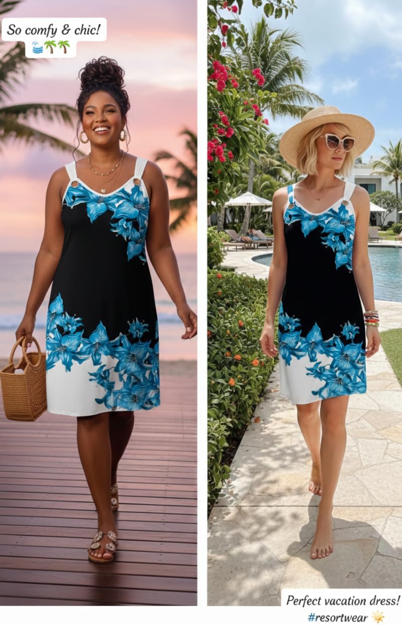 Vintage Floral Printed Summer A-Line Elegant Dresses Womens Beach Sundress Ladies Casual Boho Tank Dress - Image 4