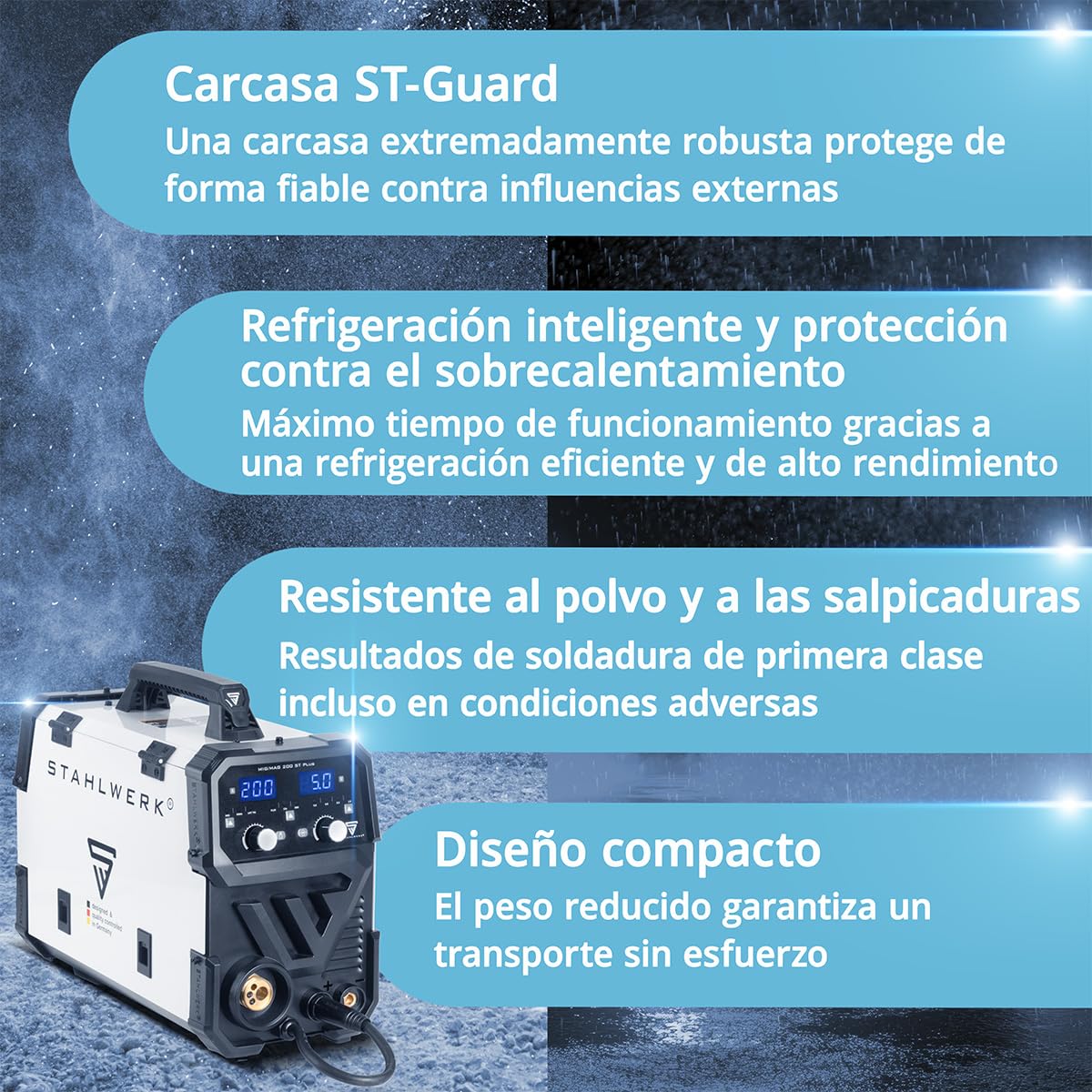 STAHLWERK Soldador combinado 2 en 1 DC TIG 200 Puls Pro – Máquina de soldar TIG & MMA/Electrodo hasta 200 A, función de pulso, apto para chapa fina, para acero, acero inoxidable, cobre y latón