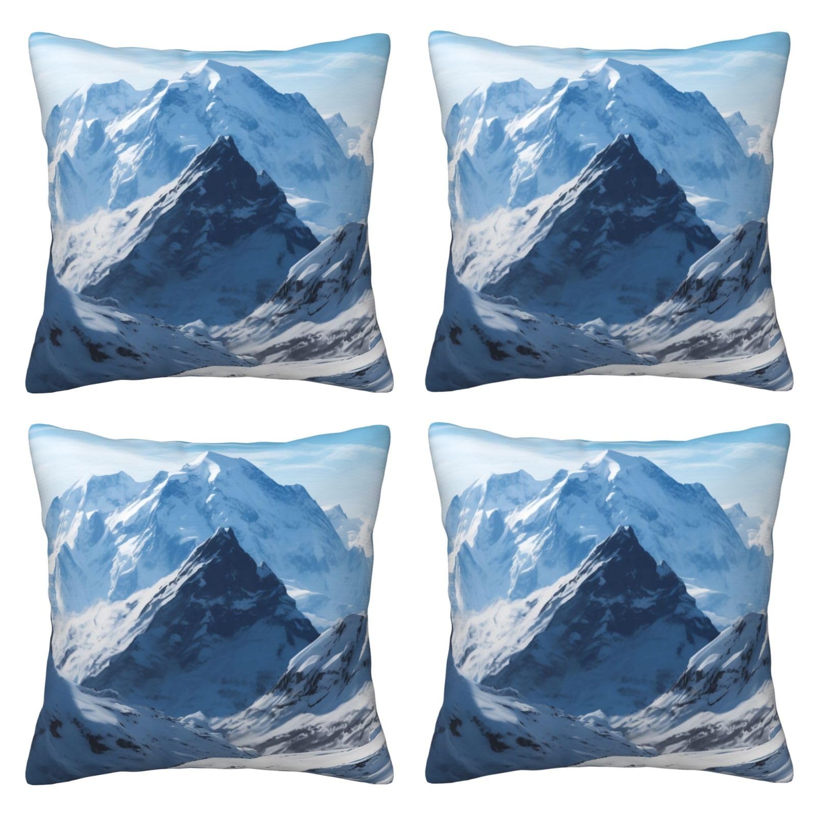 Snowy Mountain Throw Pillow Cases 4 Pack Square Pillowcases Super Soft Pillow Protectors With Zipper for Couch Livingroom Sofa Bed Office Car,40x40 CM
