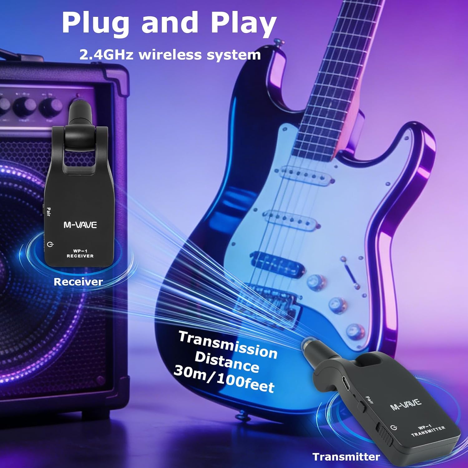 M-VAVE Wireless Guitar System – Superior Guitar Transmitter Receiver with 2.4G Wireless Technology, Enhancing Your Musical Performance with No Cables Needed