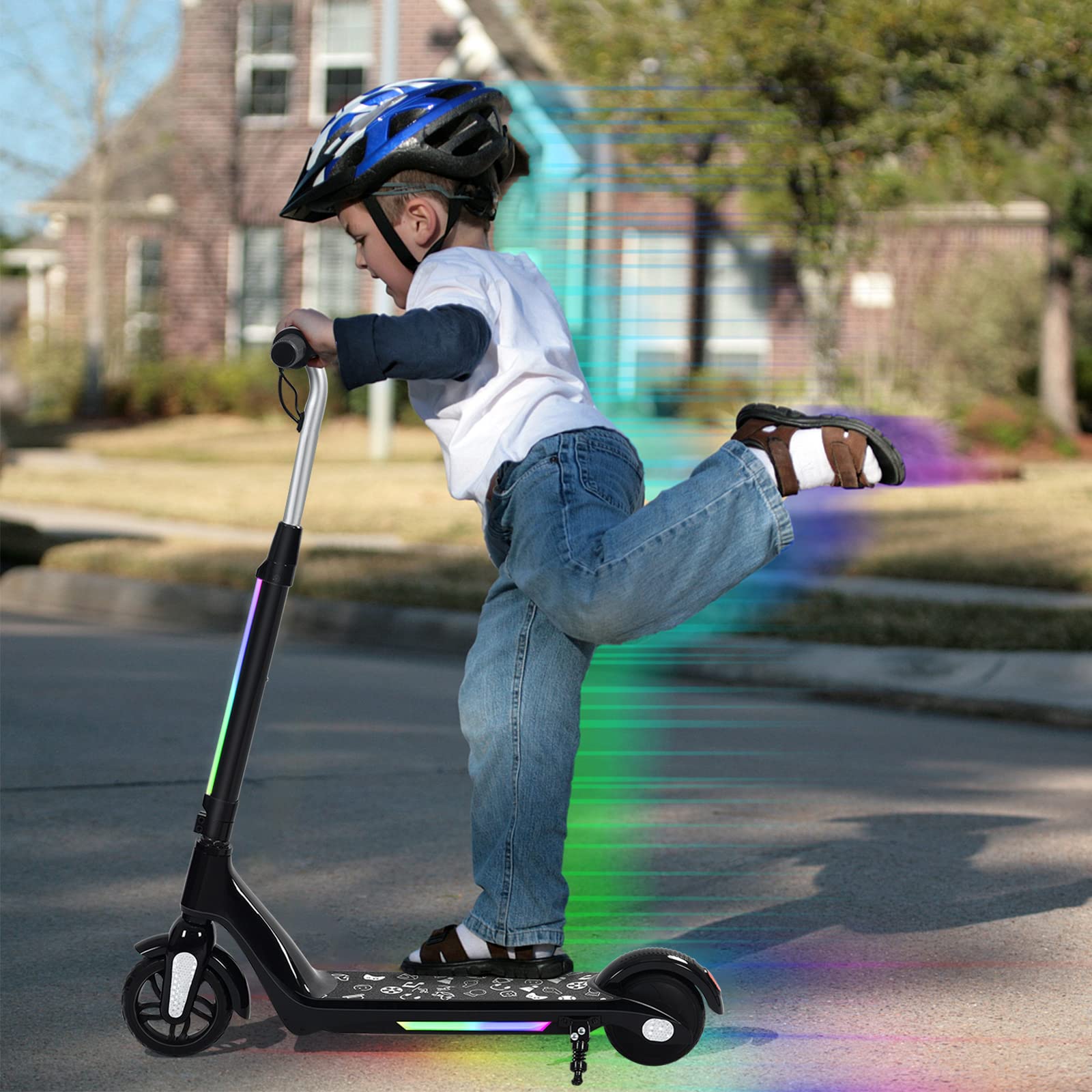 Patinete eléctrico para niños, dos modos de velocidad, tres niveles de altura, con indicador LED y luces LED, un regalo de dibujos animados para niños y niñas