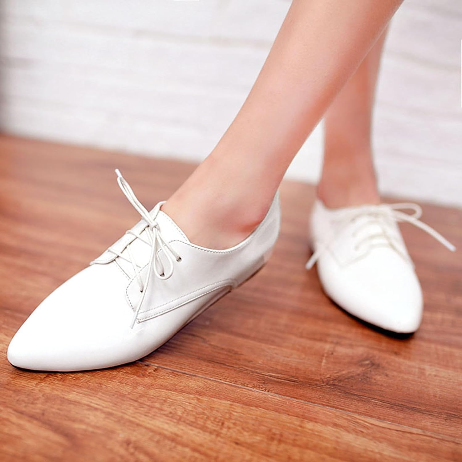 Patent Oxford Derby Women Pointed Toe Lace Up Shoes