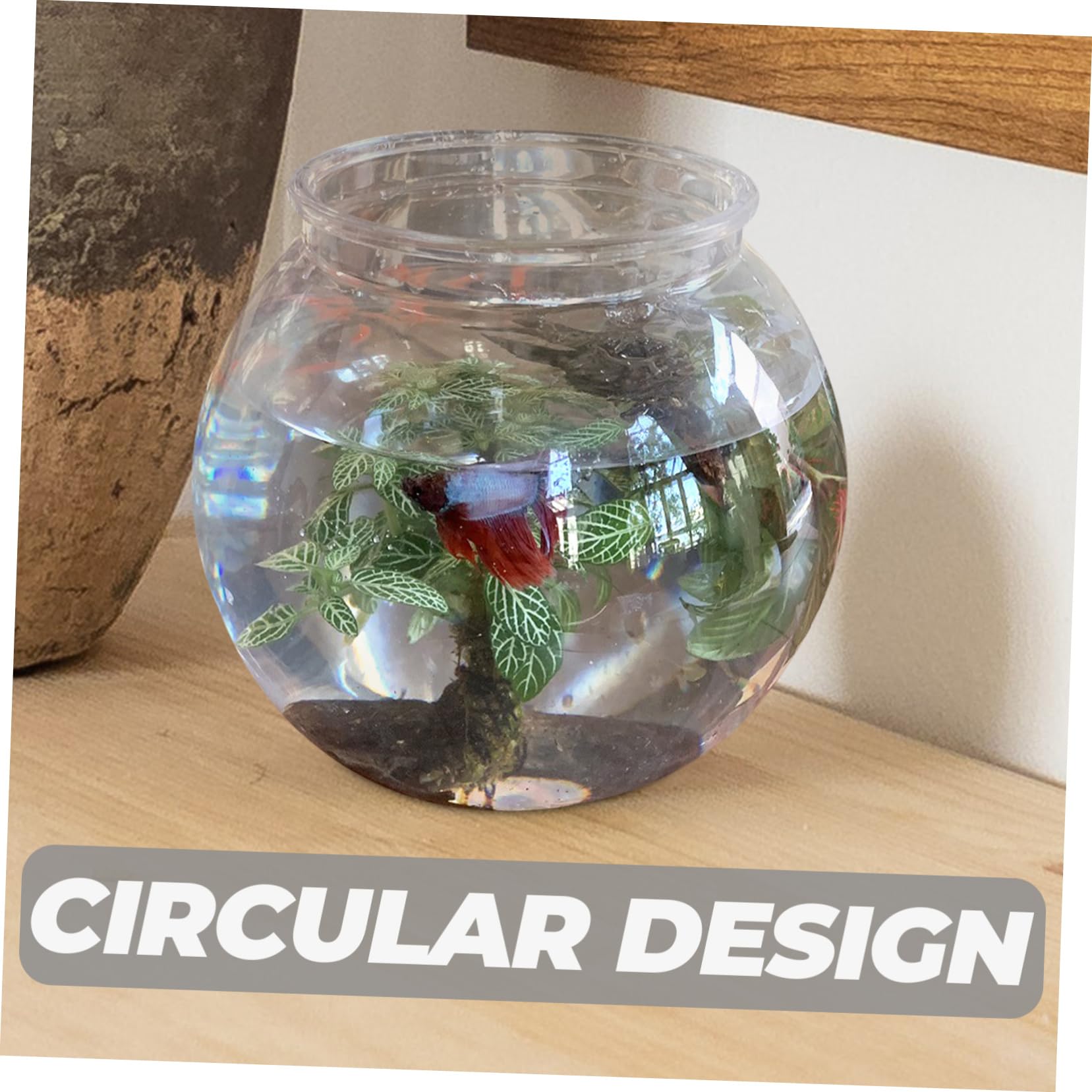 Didiseaon Pecera Redonda de Plástico Transparente para Oficina y Hogar, Resistente y Difícil de Romper, Cuenco Decorativo para Peces Pequeño y Duradero