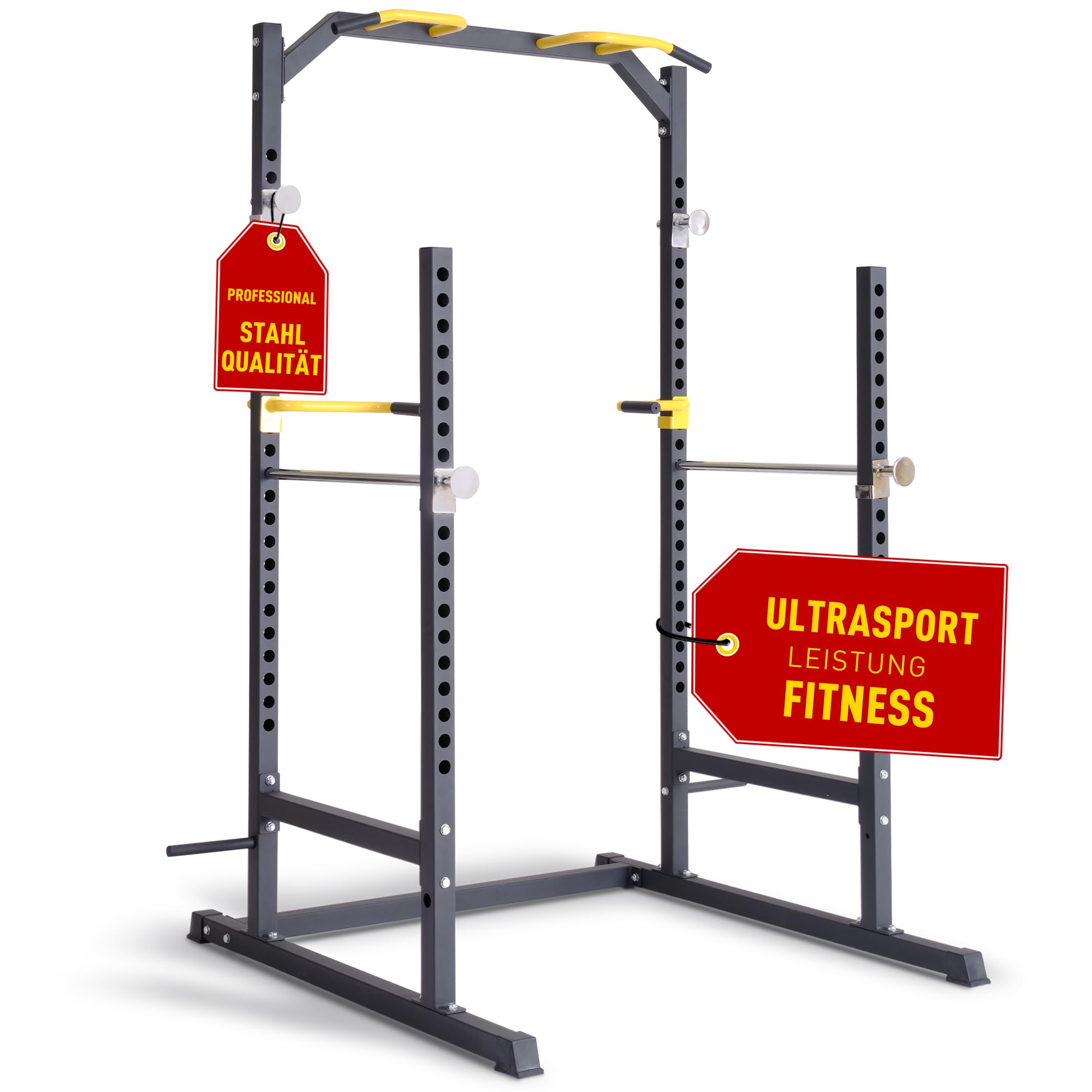 Ultrasport Unisex-Erwachsene Power Fitness Multifunktionales Rack für effektives Ganzkörpertraining, Massive Stahlkonstruktion, Schwarz/Rot, Extra breit