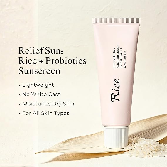 Rice Sunscreen SPF 50+ Face, Sun Rice + Probiotics Suncream Factor 50, 50ml