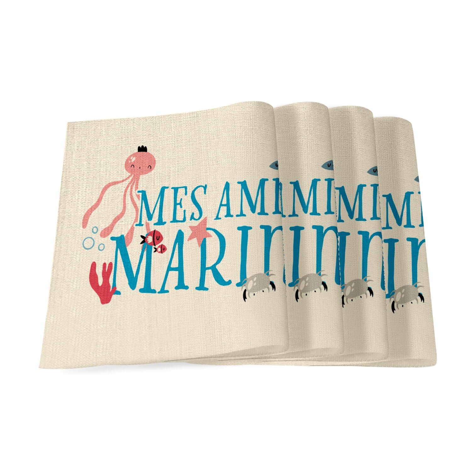 Sets de table en lin grand format lot de 4 napperon textile animaux marins dessin