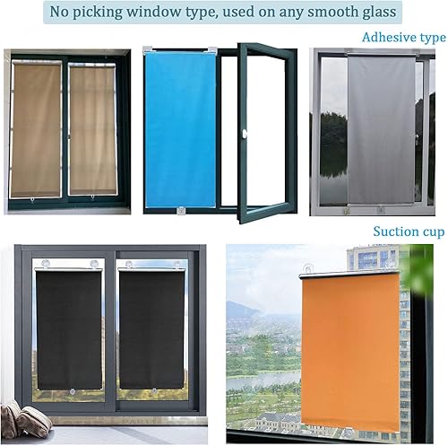 Miniatura 7 de Persianas opacas enrollables con ventosas, cortinas de ventana de protección solar, persiana portátil para puertas del hogar, 35, 40, 55, 23.6 in,