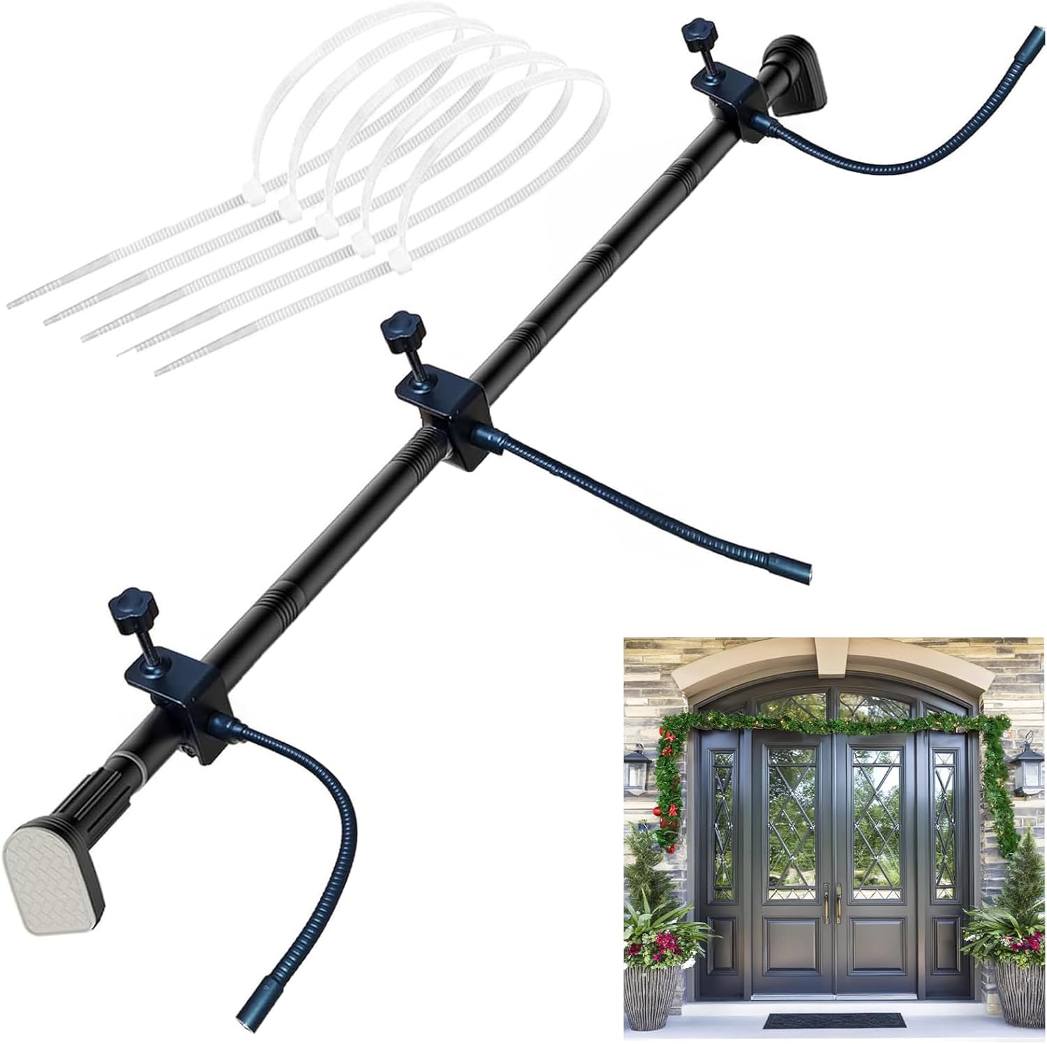 Adjustable Heavy-Duty Garland Hanger for Door Frame, No Screws No Drilling Glue-Free Damage Free, Christmas Holiday Decoration Holder for Wreaths Lights Garland, Fits 30"- 80" Front Doors (30-65in)