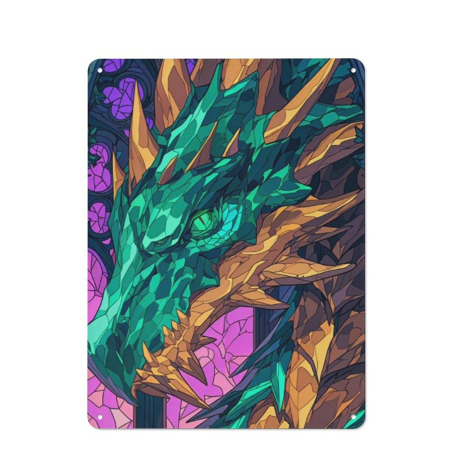 Junmoney Dragons Majesty Vintage Tin Sign 40X30cm Featuring For Workshop Wall, Gift For Metal Sign Collectors During The Christmas Season
