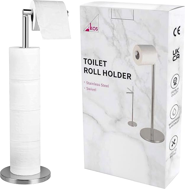 Toilet Roll Holder Free Standing | Bathroom Accessory | Stainless Steel Toilet Paper Roll Stand | Storage Dispenser Holds 5 Paper Rolls on Toilet Roll Stand