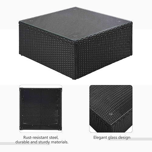 Miniatura 5 de Tulib Juego de sofá de mimbre grande para patio al aire libre, 9 piezas, sofá seccional de ratán de polietileno con otomana y mesa de centro de