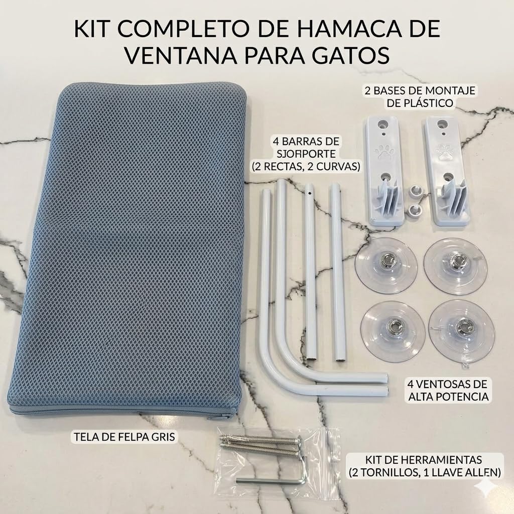 Bestfriend® - Amaca per gatti (52 x 30 cm), pieghevole, lavabile e traspirante, con ventose rinforzate per sicurezza e stabilità fino a 18 kg (grigio)