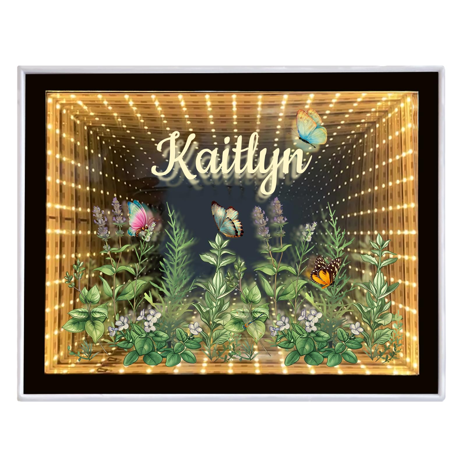 Personalised Infinity Mirror Customized Your Name, Desktop LED Night Light Makeup Mirror 2 in 1, Creative Customized Gifts for Couple, Family, Friends, Home Decoration Bedroom Office Living Room