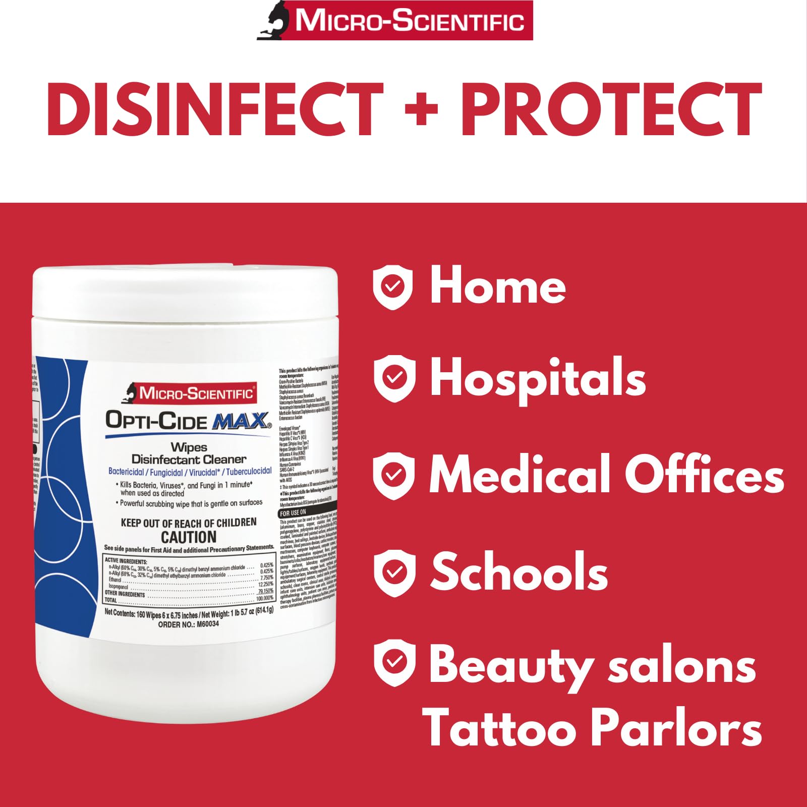 Micro-Scientific Opti-Cide Max Disinfecting Wipes 2 Pack - 320 Wipes - Hospital Grade EPA Registered Disinfectant Cleaner product thumbnail 6