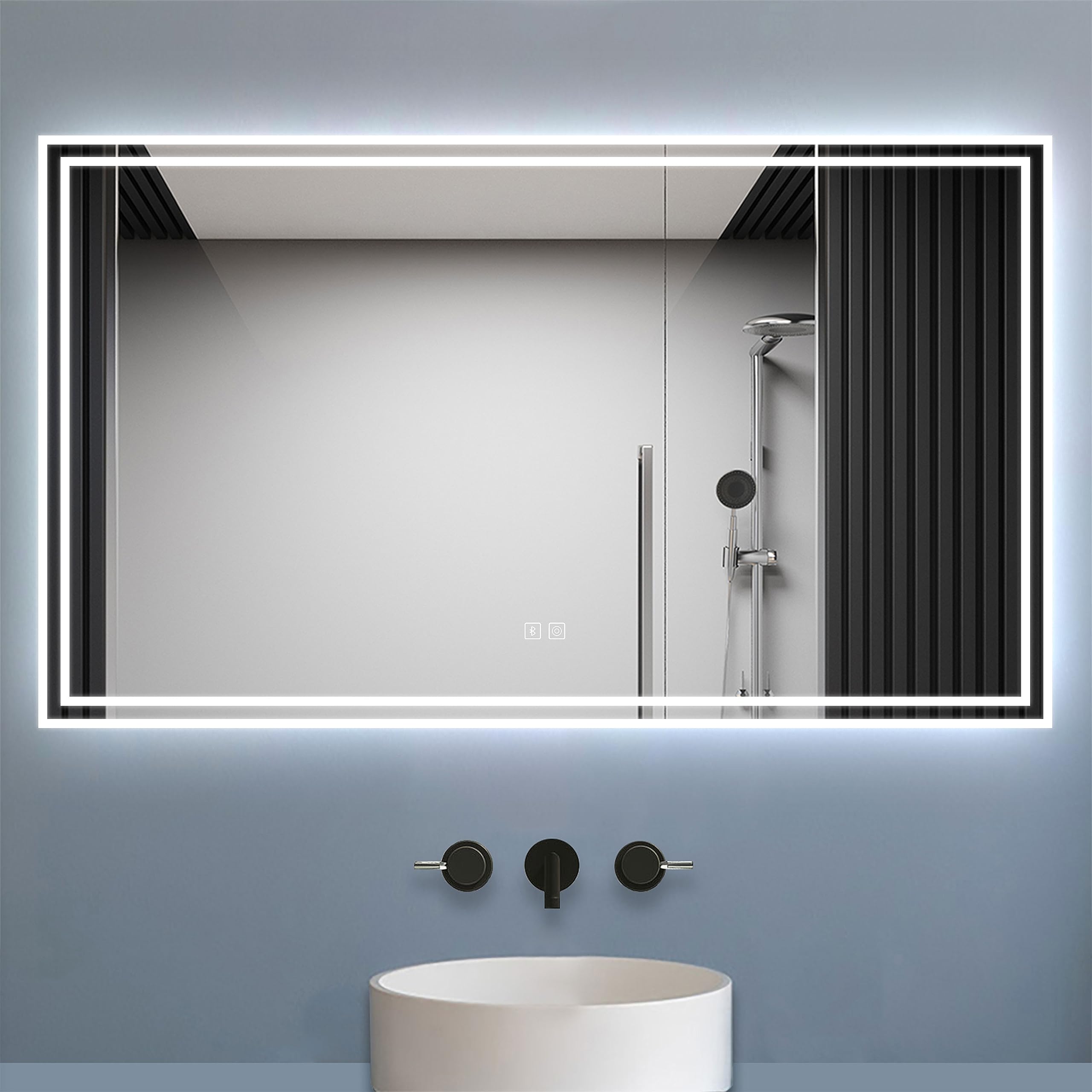 Biubiubath Bathroom Mirror with LED Lights, Bluetooth Speakers 1200x700 mm Dimmable 3 Light Colours with Memory Function (Cool White+Warm White+Warm) Horizontal Wall Mounted
