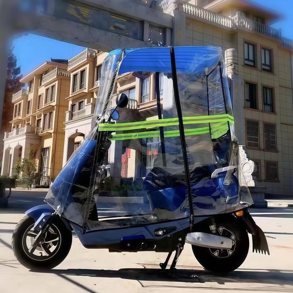 Electric Cycling Bike Rain Canopy Cover - Universal Fully Enclosed Motor Scooter Transparent Curtain with Sunshade and Rearviewmirror - Ideal Mobility Scooter Sunshade Rain Cover in(Blue)