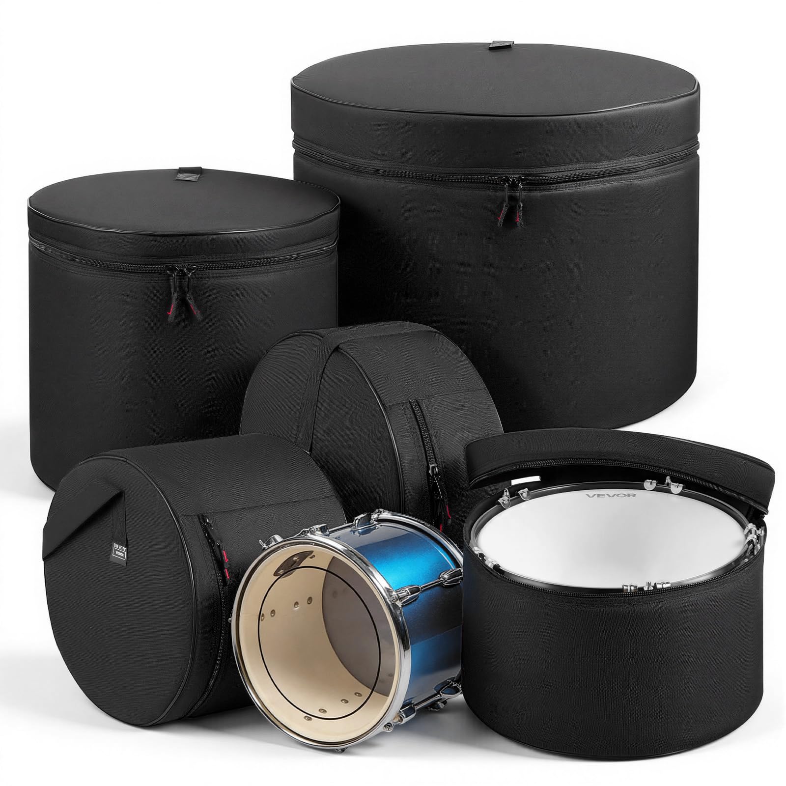 VEVOR Set di Borsa Porta DJ con Divisori Regolabili 5 Pezzi, Borse Imbottite per Batteria, Imbottitura Spessa, Custodie Protettive Leggere, Custodie da Viaggio per Accessori per Batteria