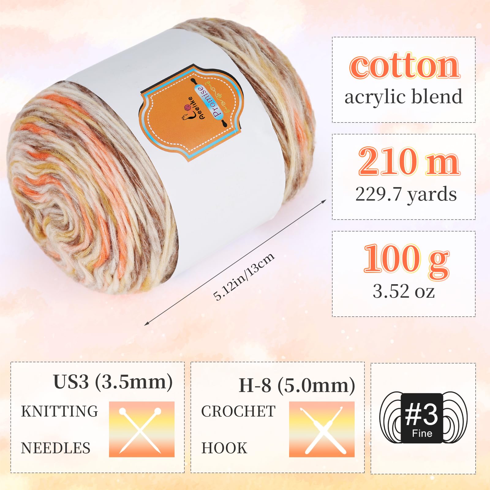 Aeelike Gradient Yarn Cake 400g, 4 x 100g Ombre Yarn for Crochet, 55% Cotton 34% Acrylic 11% Polyester - Image 3