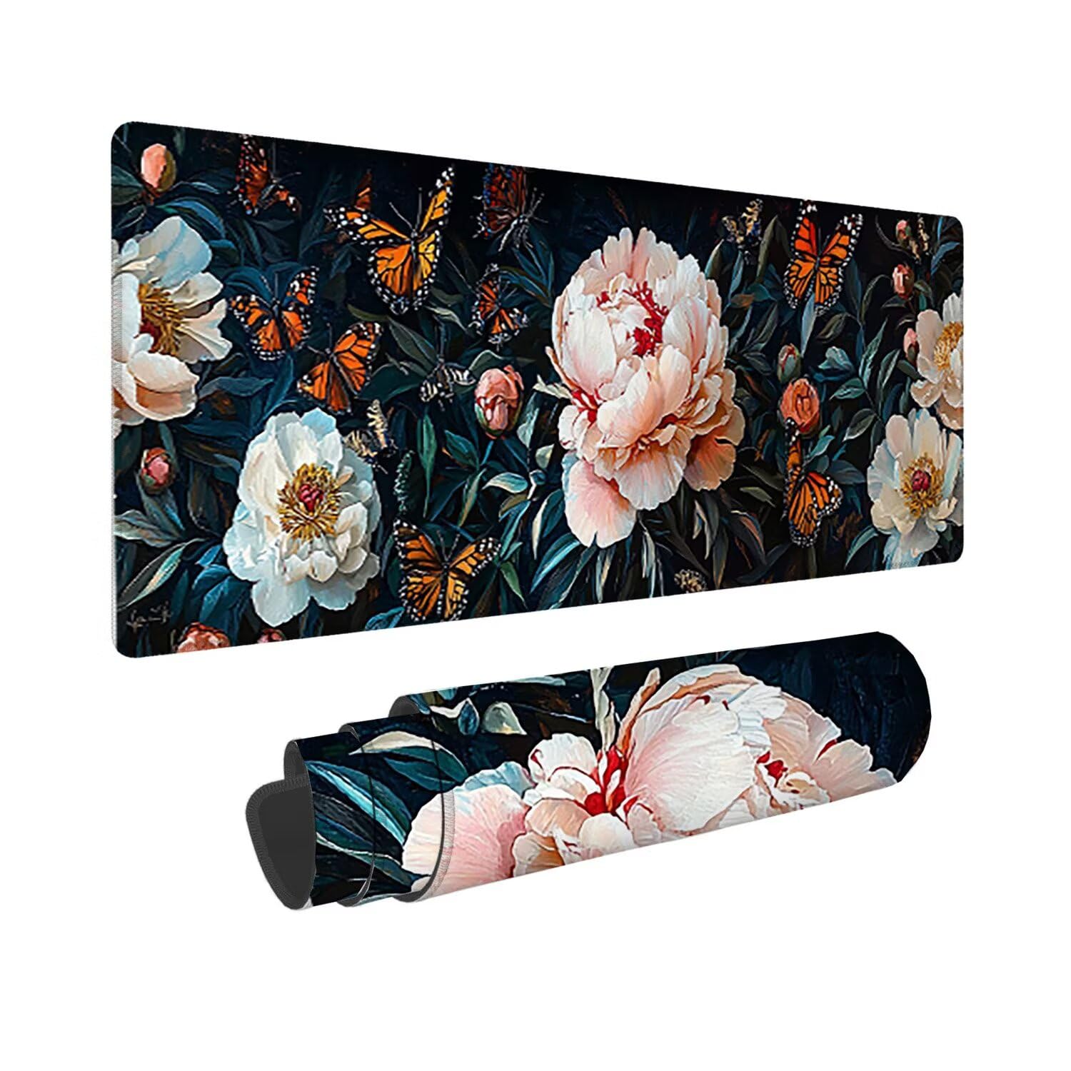 Podkładka pod mysz dla graczy, XXL, 1200 x 400 mm, wodoodporna i antypoślizgowa, duża podkładka na stół do biura i domu, poprawia precyzję i prędkość, akcesoria gamingowe (kwiaty peonii) V585