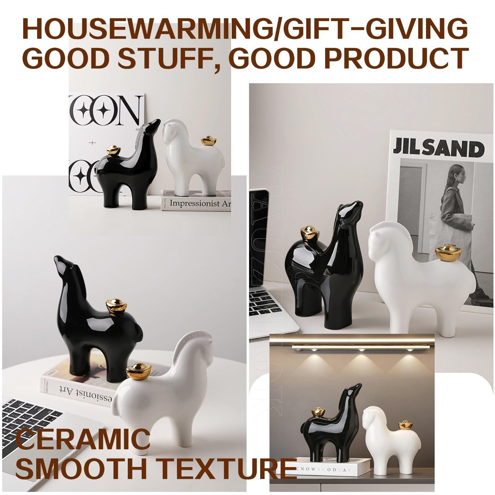 Regalos para Mujeres Escultura Abstracta Moderna de la Estatua del Caballo Deco, apartamento Dormitorio Decoración para estanterías