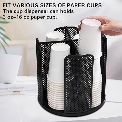Miniatura 9 de Organizador de tazas y tapas, soporte para tazas de papel, dispensador giratorio de taza de café con 4 compartimentos, organizador de tazas de café