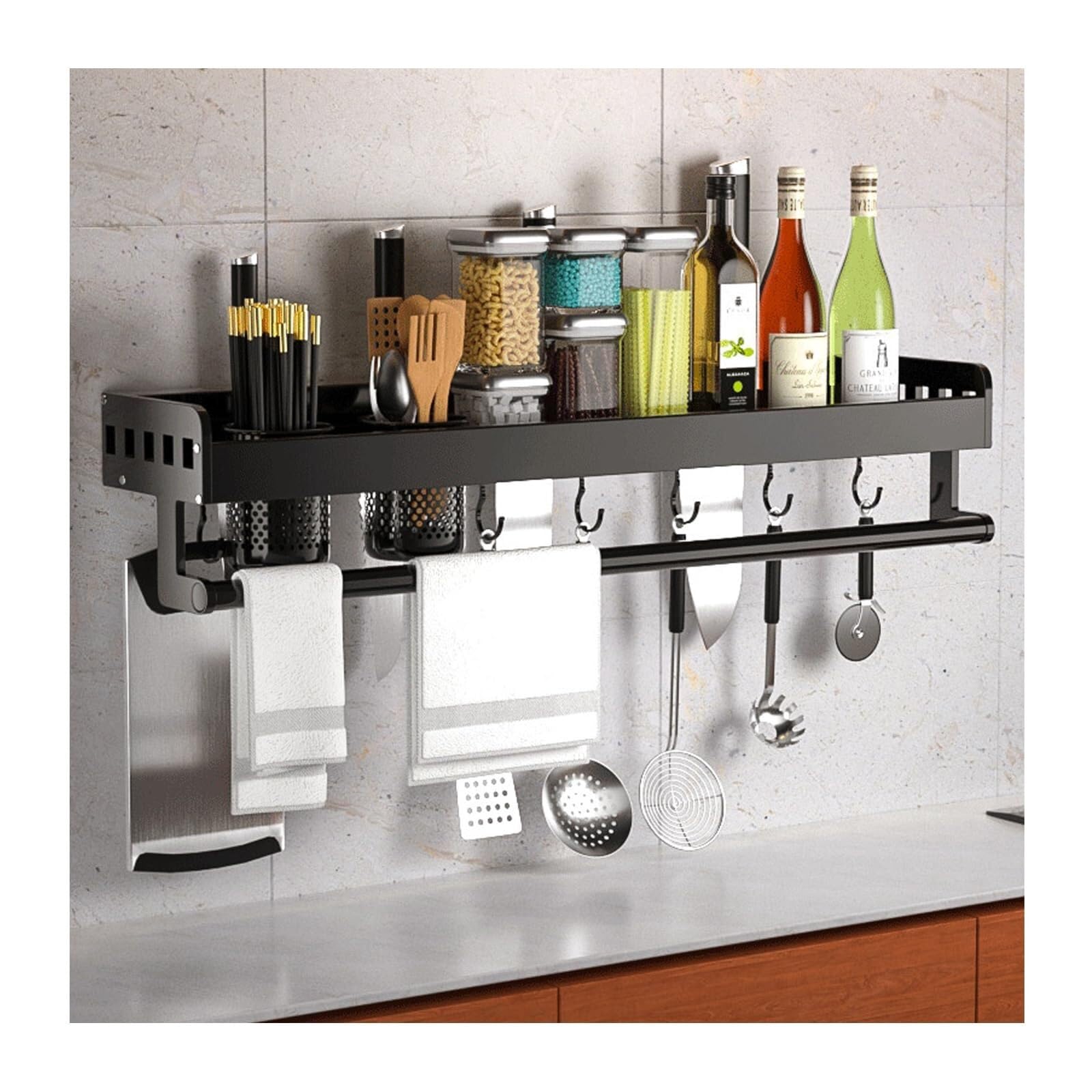 GLJTUO Wall-Mounted Metal Spice Rack, 60cm - Hanging Condiment & Utensil Holder for Kitchen Storage -, Stylish & Space-Saving Solution (50 cm),50 cm