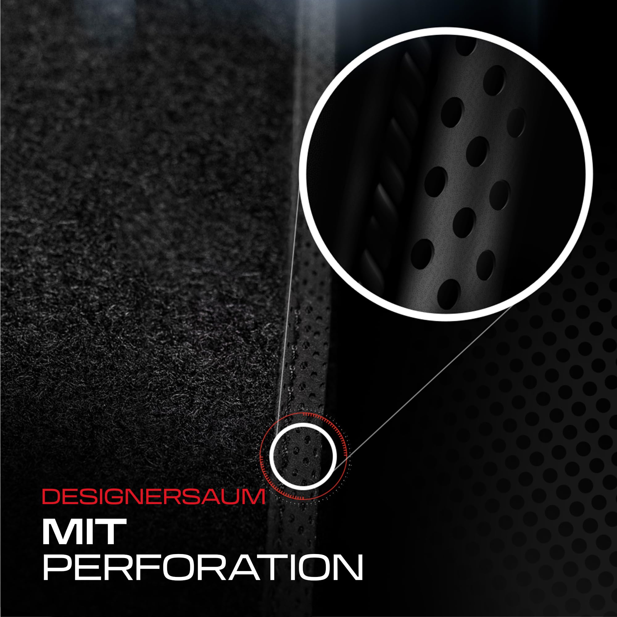 PERFORMANCE Tappetini tappetini auto in velluto personalizzati destinato a Ford Focus IV dal 2018 - Standard, Traforato, rosso-grigio -Ricamo CNC preciso, piping traforato di design, accessori per aut