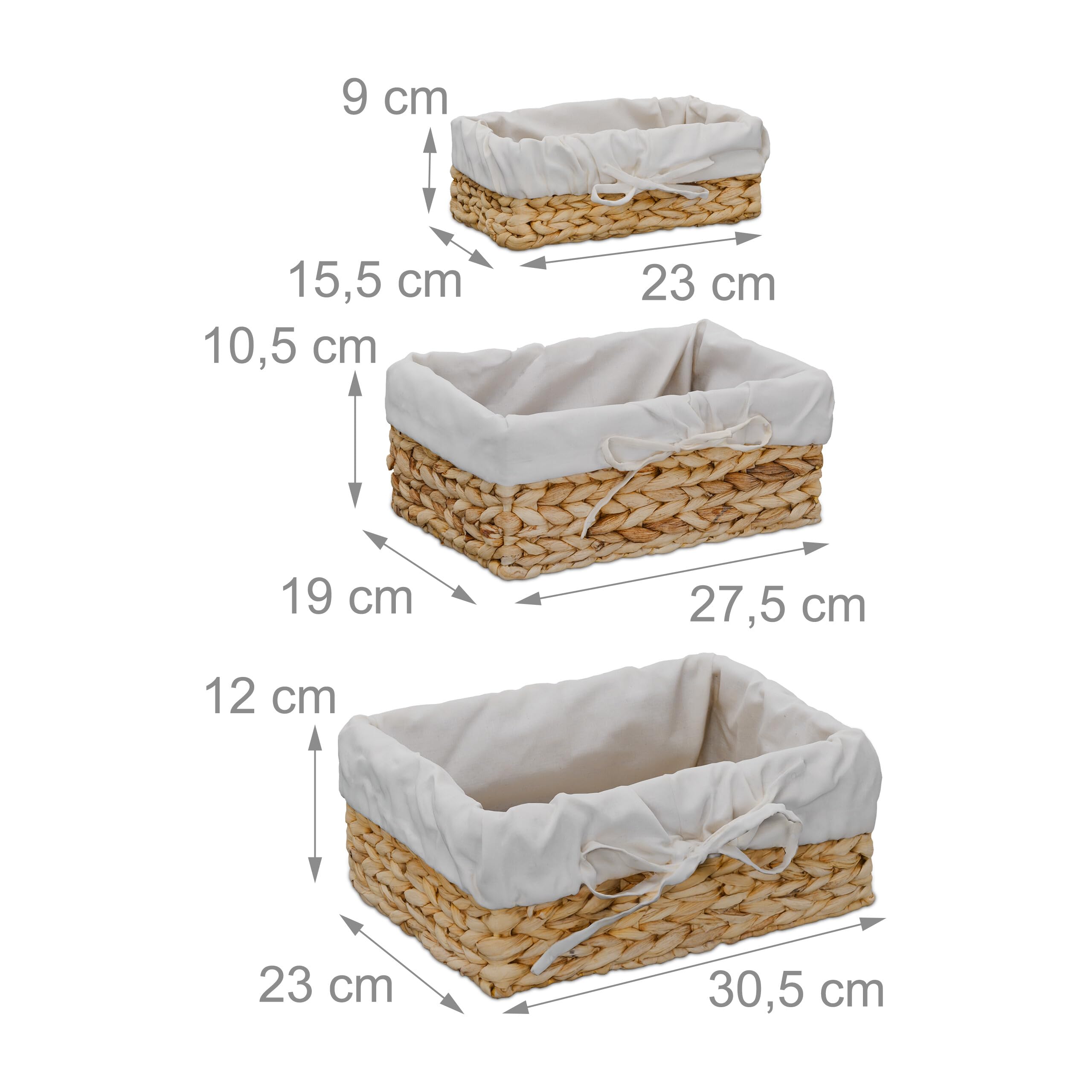 Relaxdays Corbeille à Pain, lot Pratique de 3, Insert en Coton, Design scandinave, Nature et crème