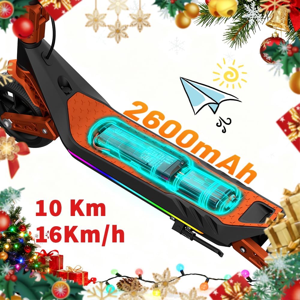 Monopattino Elettrico per Ragazzi U8 Fuoristrada - Doppia Sospensione - 16km/h Max, 10km Autonomia - Pieghevole e Leggero (6.7kg) - Motore 110W - Per Bambini 8-16 Anni (Orange)